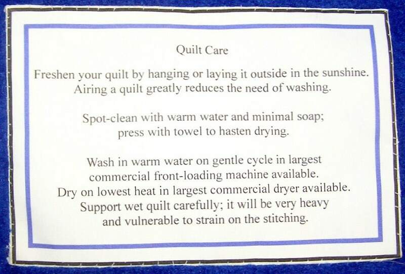 Photo of quilt label with laundering instructions.