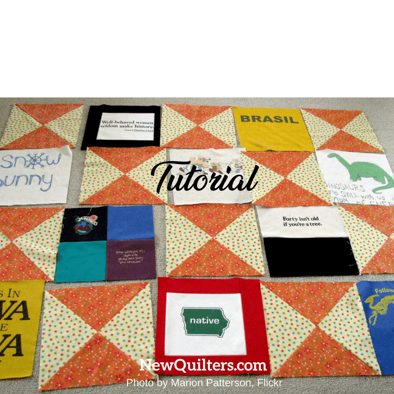 Photo of quilt blocks arranged for t-shirt quilt