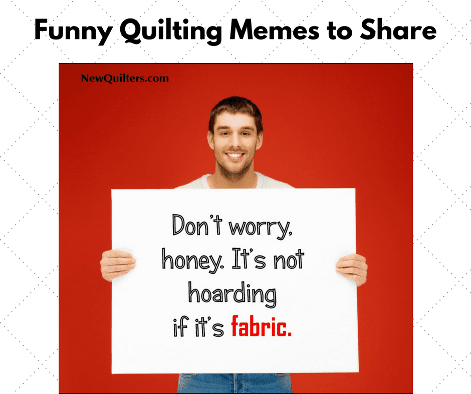 Photo of happy man holding poster with quilting joke